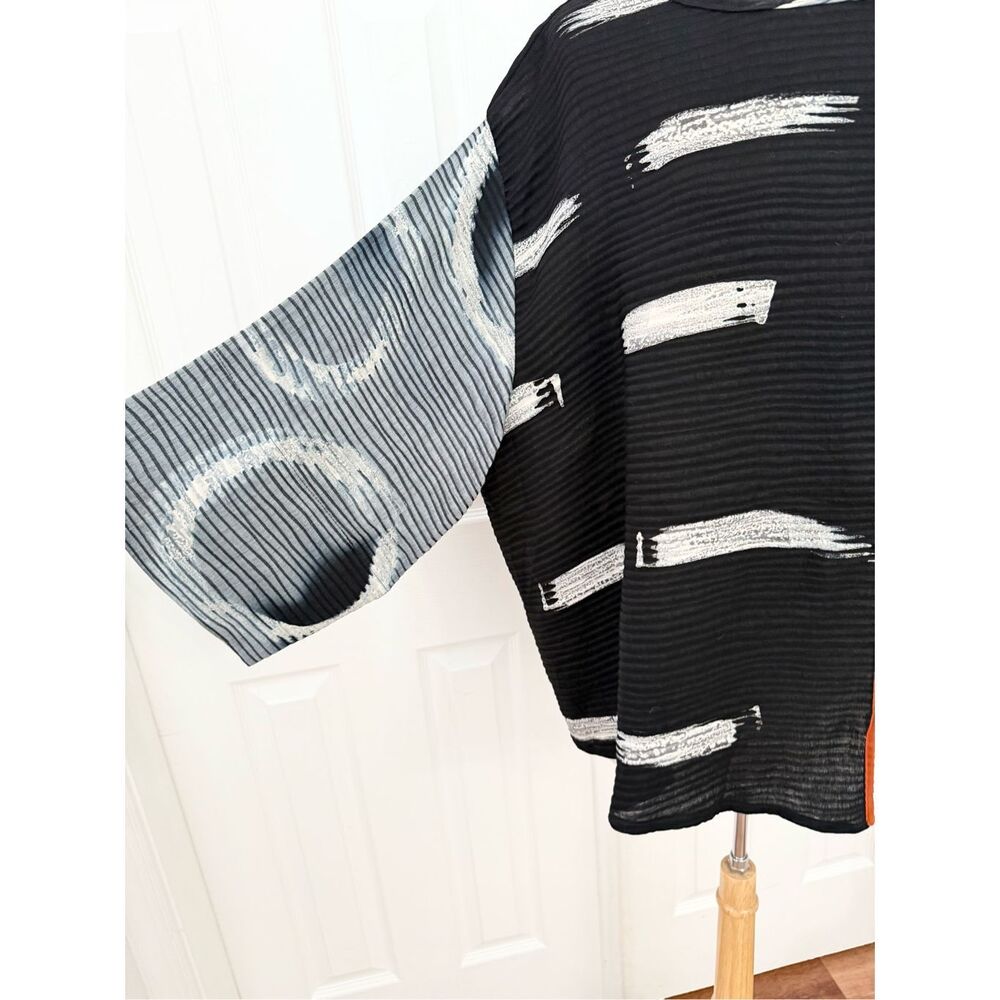 Shekina Womens Black White Forms in Silk Abstract Print 3/4 Sleeve Blouse Large - Picture 2 of 5
